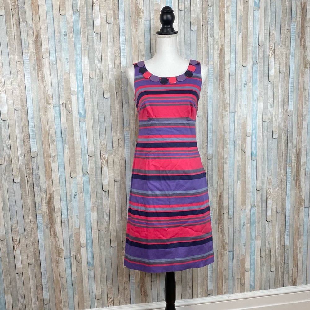 Boden 4 4L Long Striped Beaded Sheath Pencil‎ Dress Fitted Pink Purple Career